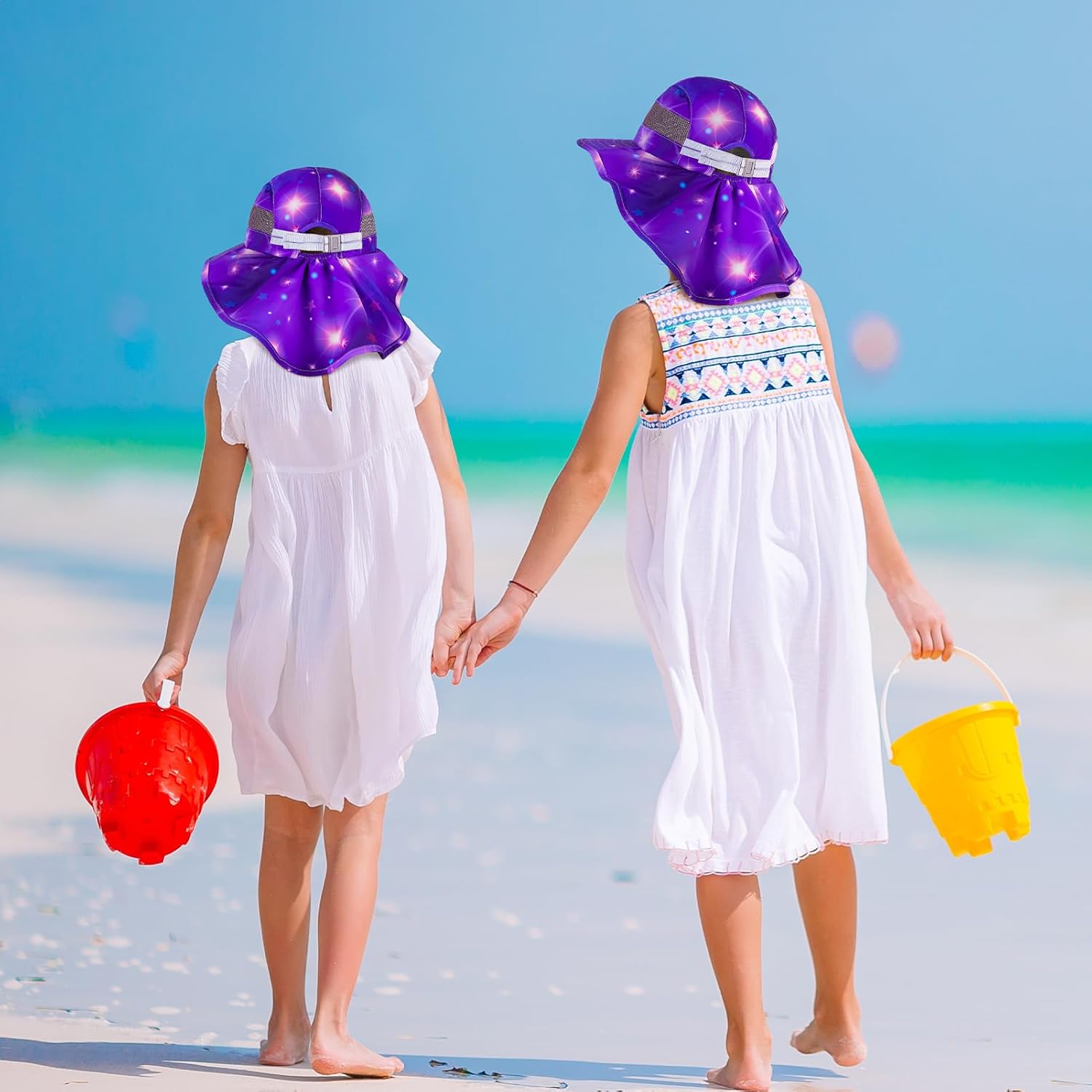 Thumbnail 6 de MHJY Kids Girls Sun Hat with UV Protection, Adjustable Fit & Wide Brim Neck Flap (2–9 years)