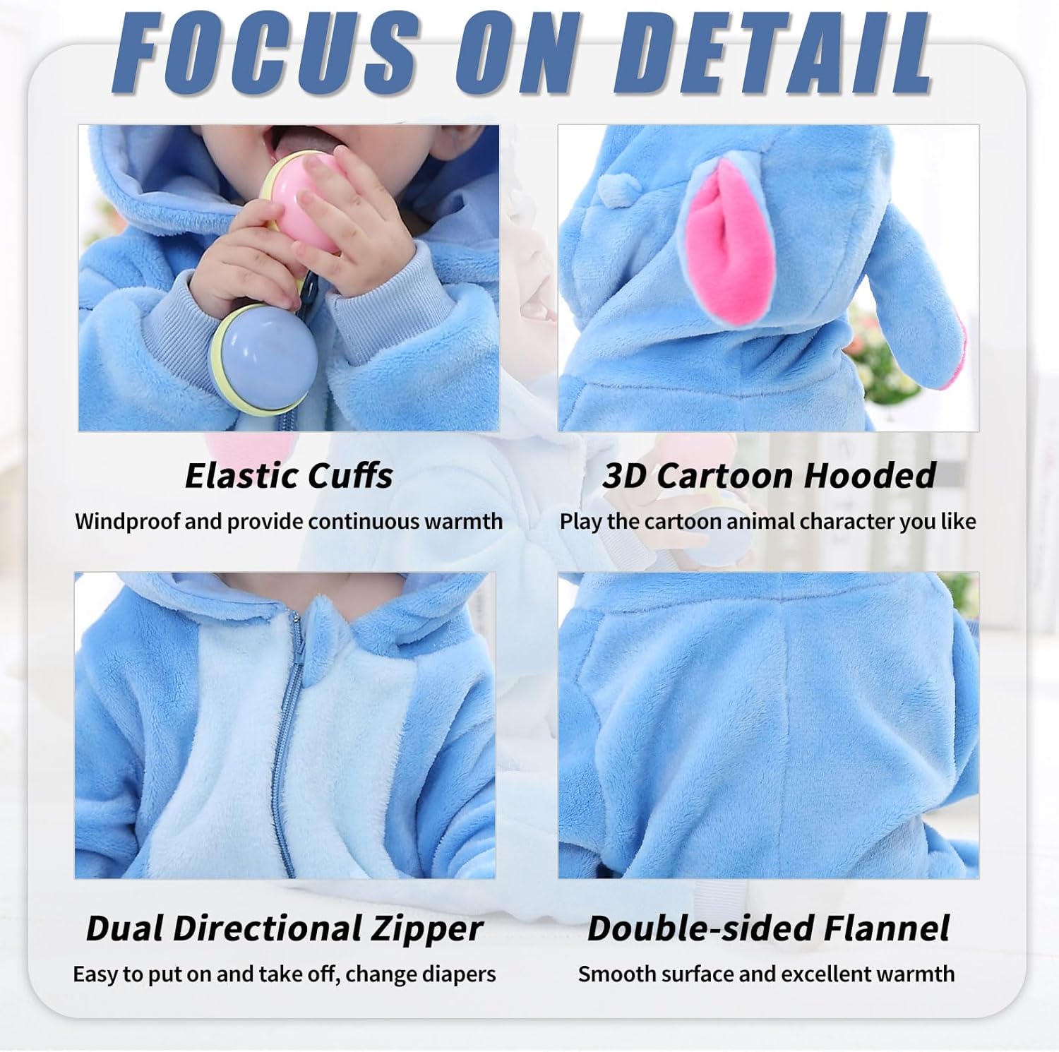 Thumbnail 3 de Baby Boys & Girls Hooded Flannel Dinosaur & Husky Romper (0–36 Months) with Zip