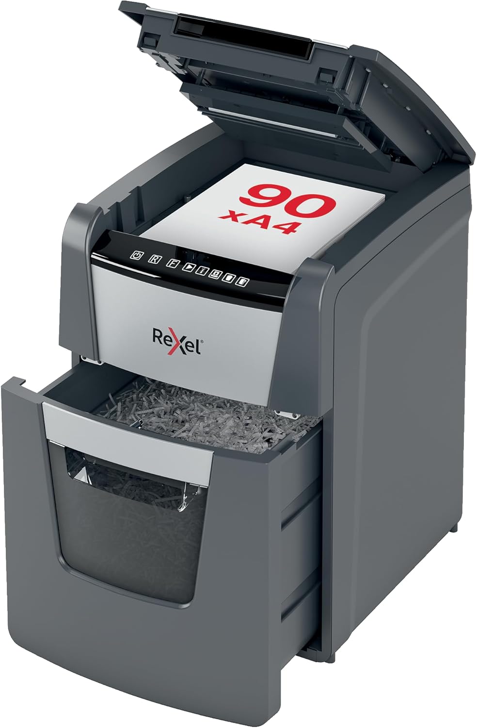Rexel Optimum Autofeed: Déchiqueteuse auto-alimentée P4, 90 feuilles, bac 34 L