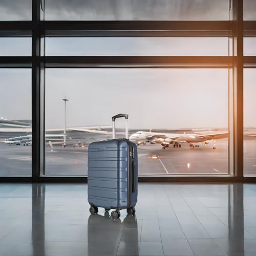 Thumbnail 1 de T-LOVENDO.ES Maleta de cabina con 4 ruedas giratorias 55x40x20 (azul marino) y candado de combinación