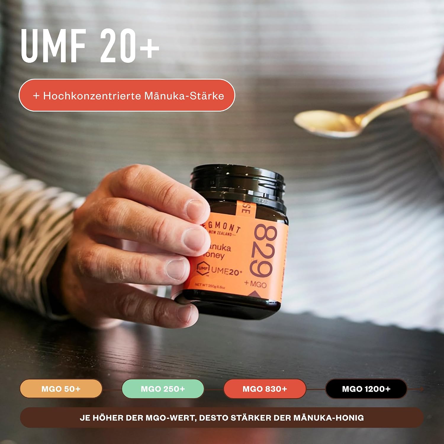 Detalle de Egmont Honey Manuka Honig 829+ (MGO 20+ / UMF 500+) – zertifizierter MGO- und UMF-Gehalt, 500 g