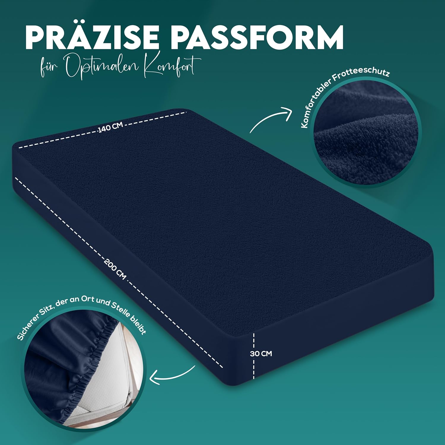 Thumbnail 1 de Utopia Bedding Matratzenschoner 140 x 200 x 30 cm – Wasserdicht, OEKO-TEX zertifiziert, Marineblau