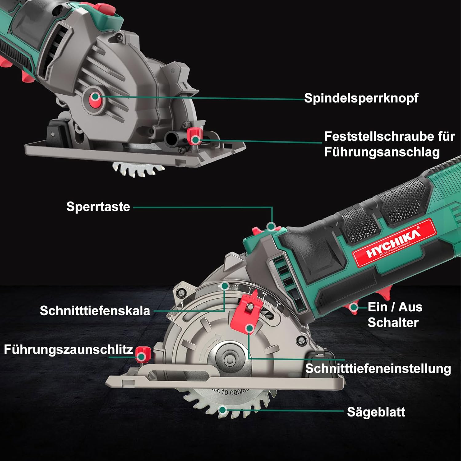 Thumbnail 4 de HYCHIKA Mini Kreissäge 500 W mit 3 Sägeblättern, 4.500 RPM, 0–25 mm Schnitttiefe