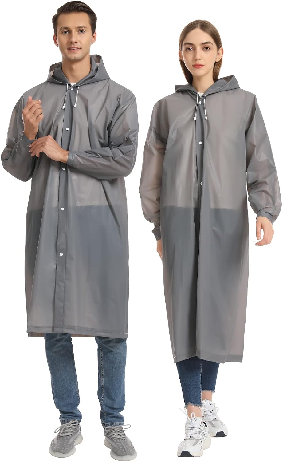 Detalle de Opret Regenponchos 2er-Set: Durchsichtiger, wiederverwendbarer EVA-Regenmantel (unisex) für Wandern, Radfahren, Camping