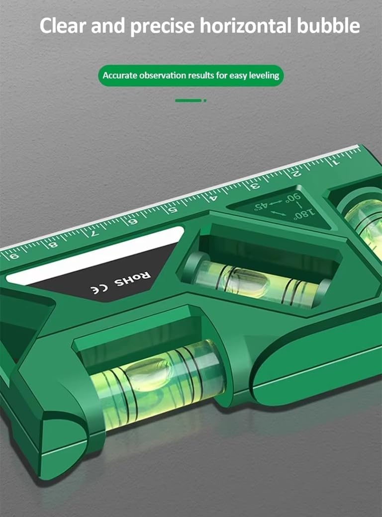 Detalle 2 de Omana 3-in-1 Magnetic Spirit Level, 45°/90°/180°, Green Plastic