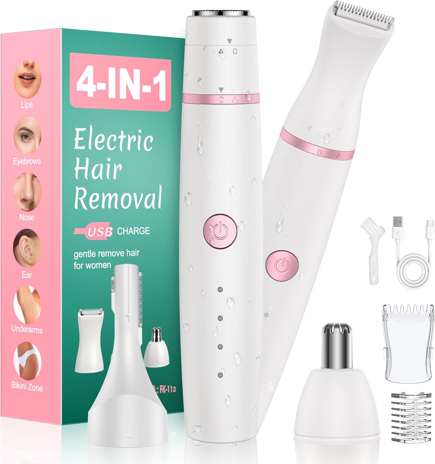 Facial Hair Remover 4‑in‑1 USB‑C, 4‑level battery indicator 🔌