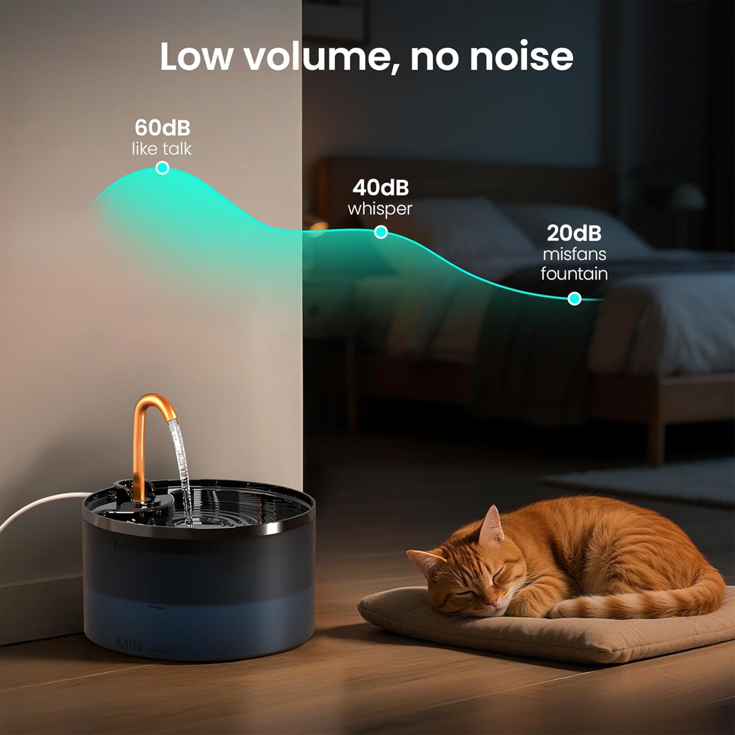 Detalle de DOOOB Cat Water Fountain (2.1L) – Quiet, Durable Copper Faucet Pet Fountain