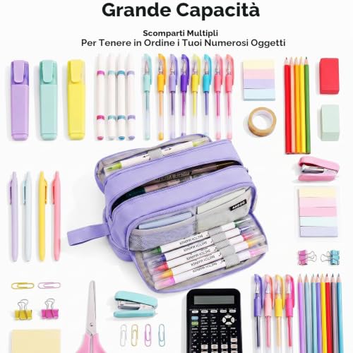 Detalle 2 de Eucomir Astuccio Grande 3+1 Scomparti Viola Scuro – Organizza Penne, Matite e Accessori