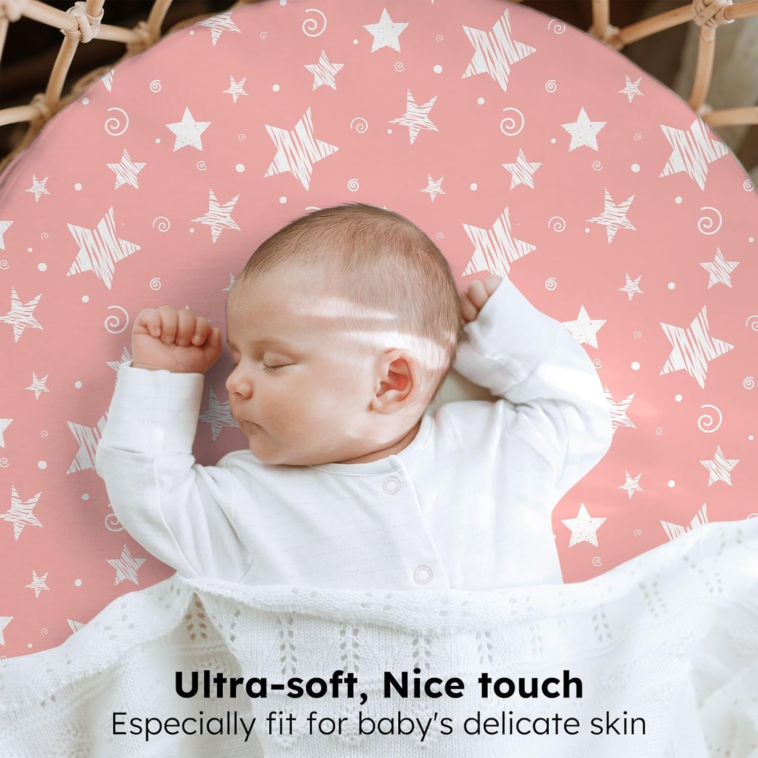 Thumbnail 1 de FIEMOL Baby Moses Basket Sheets 81x41 cm – 3-Pack Ultra-Soft Microfibre Pram Sheets in Pink Stars