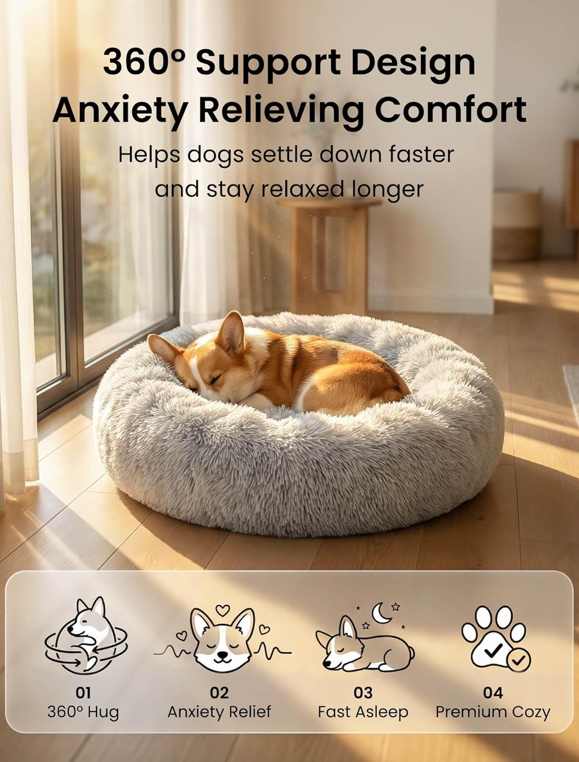 Thumbnail 5 de Moistu Small Dog Bed with Removable Cover (50cm) – Washable Donut Pet Bed with Zip, Orthopedic Support & Anti-slip Base