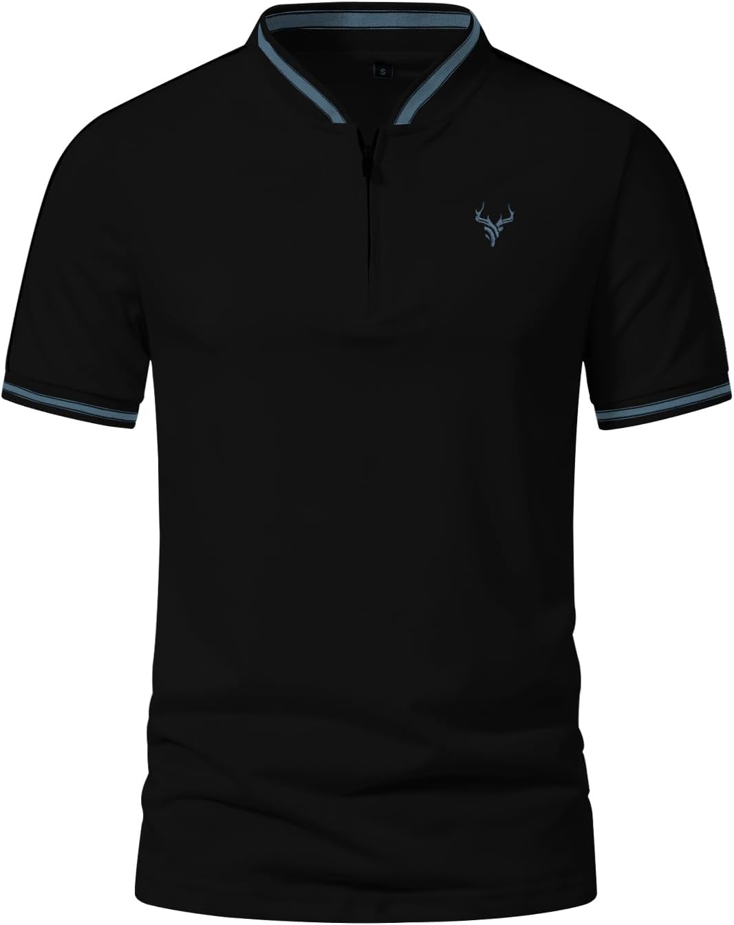 Detalle 2 de PCEAIIH Men's Henley T-Shirt with Zip Stand Neck and Deer Head Embroidery