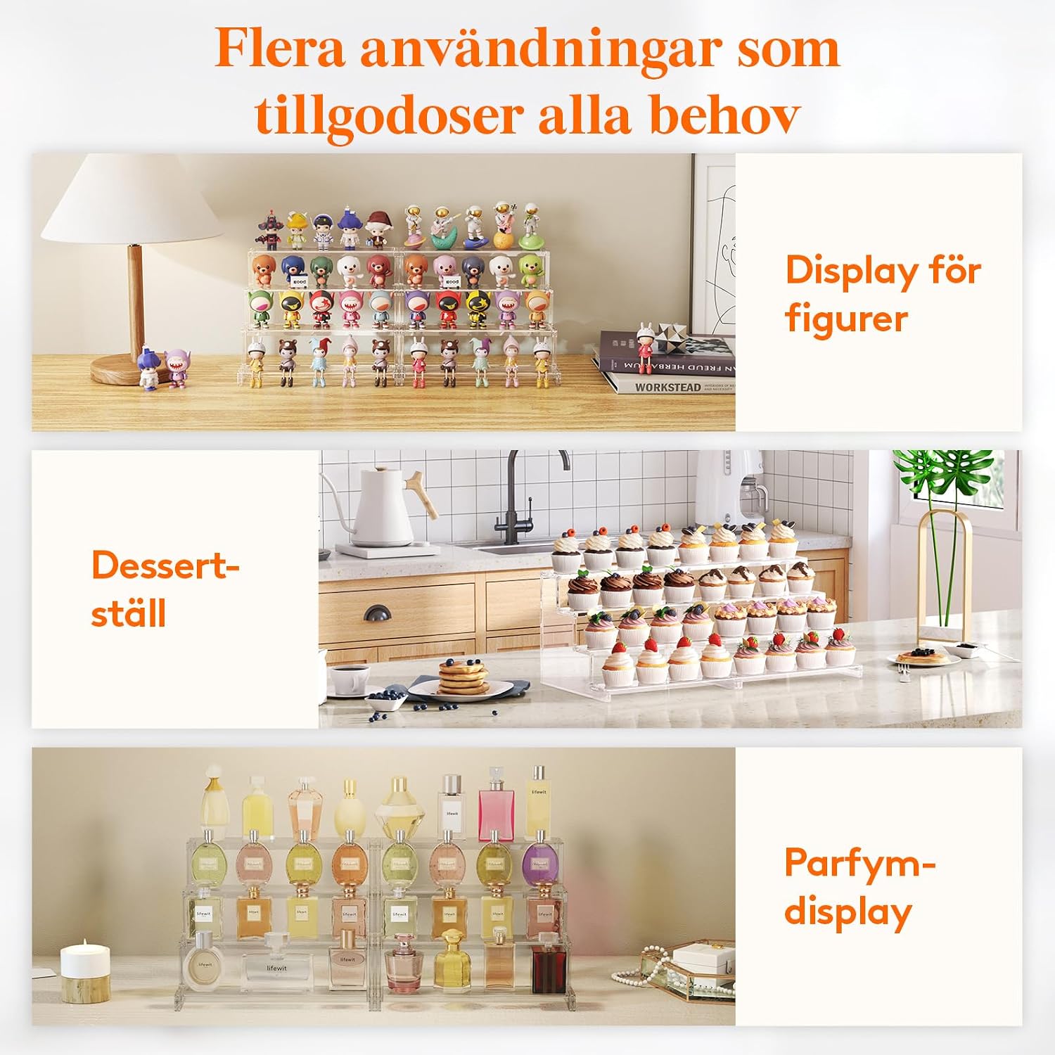 Detalle de Lifewit 23115 displayställ i 4 nivåer, transparent plast, 2-pack
