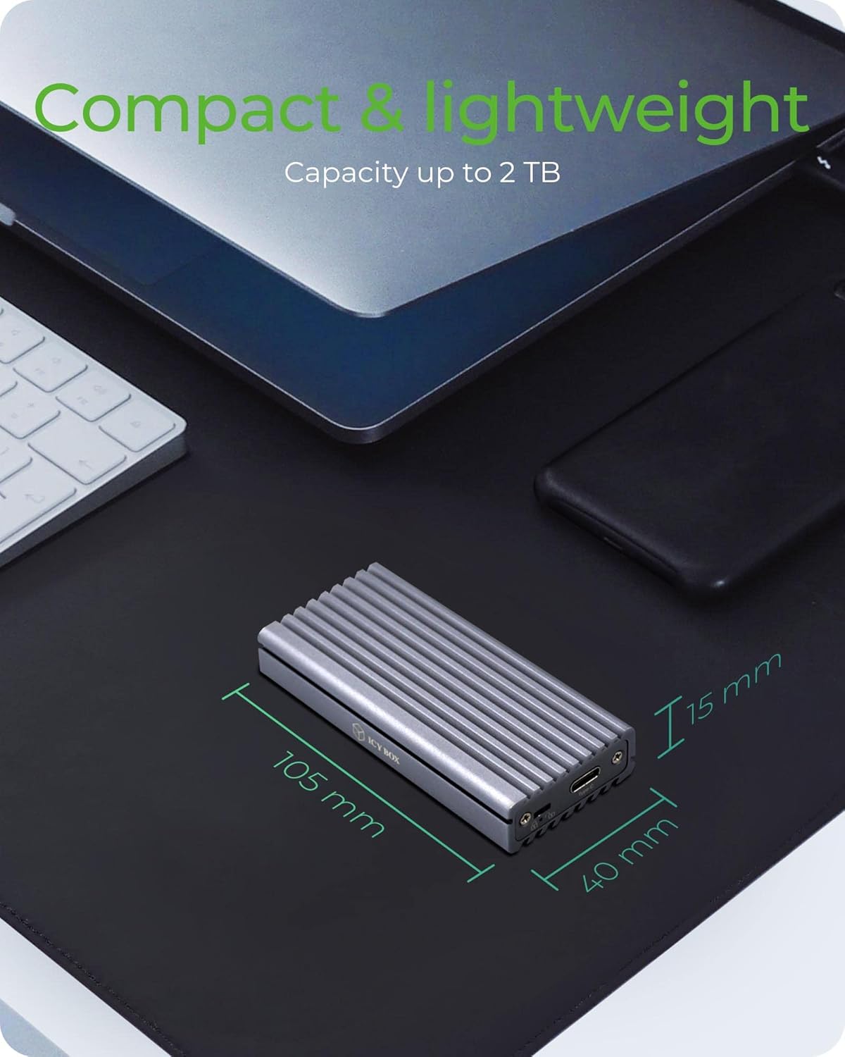 Detalle de ICY BOX SSD M.2 NVMe Gehäuse USB 3.1 Gen2 – Aluminium, Kühlung, PCIe M-Key, USB-C/USB-A
