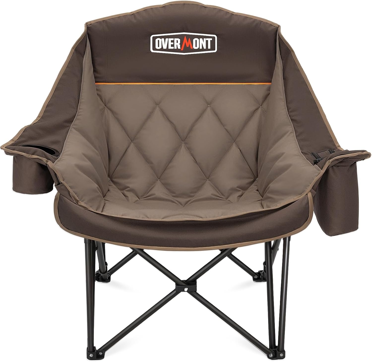 Detalle de OVERMONT Übergroßer klappbarer Campingstuhl/Campingsofa (bis 204 kg) mit Polsterung, Getränkehalter & Kühltasche