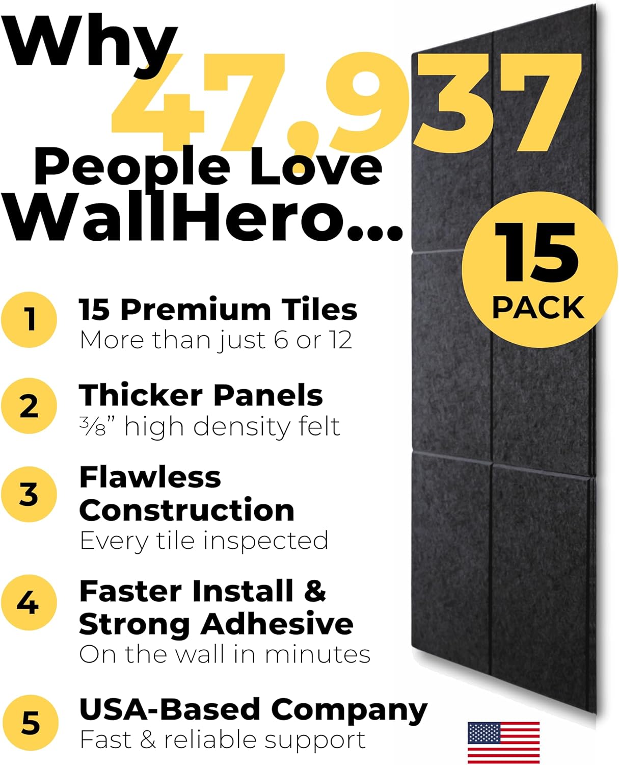 Detalle 2 de WallHero Felt Wall Tiles, 59" x 36", 15-Pack, Sage Green Recycled Polyester