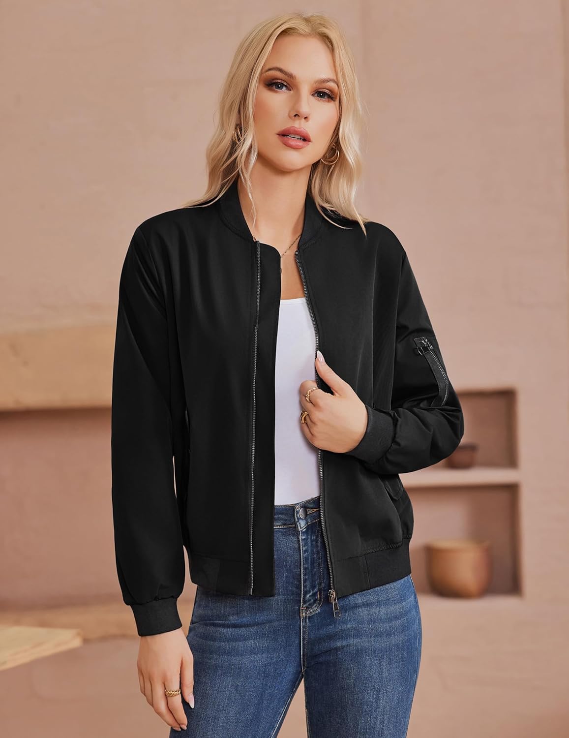 Detalle de Zeagoo Bomberjacke Damen Kurz Blouson – Leichte Fliegerjacke für Frühling & Sommer