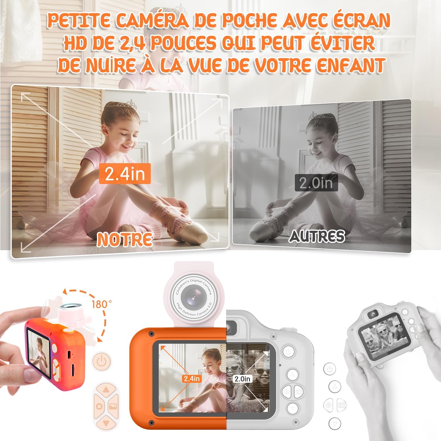 Detalle de ARNSSIEN X101 : appareil photo enfant avec écran IPS 2,4" et objectif pivotant 180°