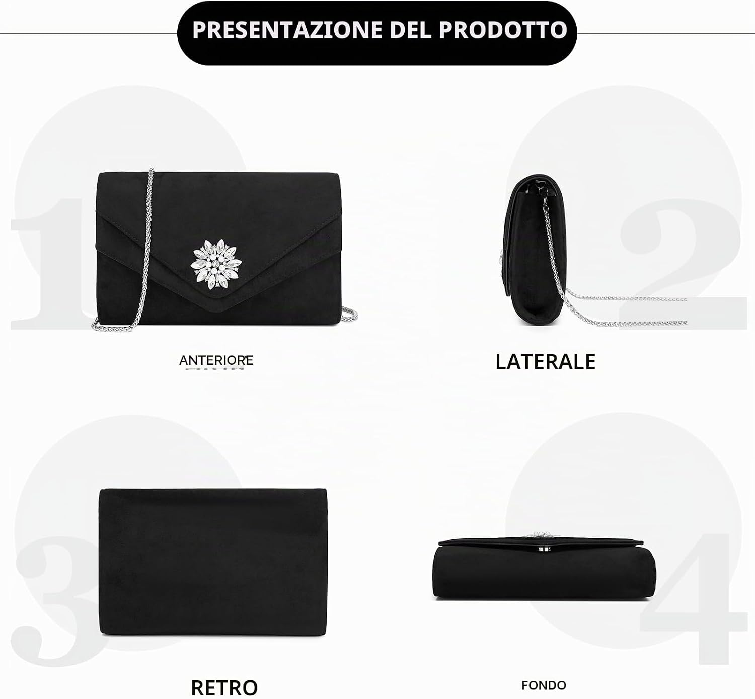 Thumbnail 4 de Miss Lulu Pochette Clutch Donna: pochette elegante in ecopelle scamosciata per cerimonie e serate