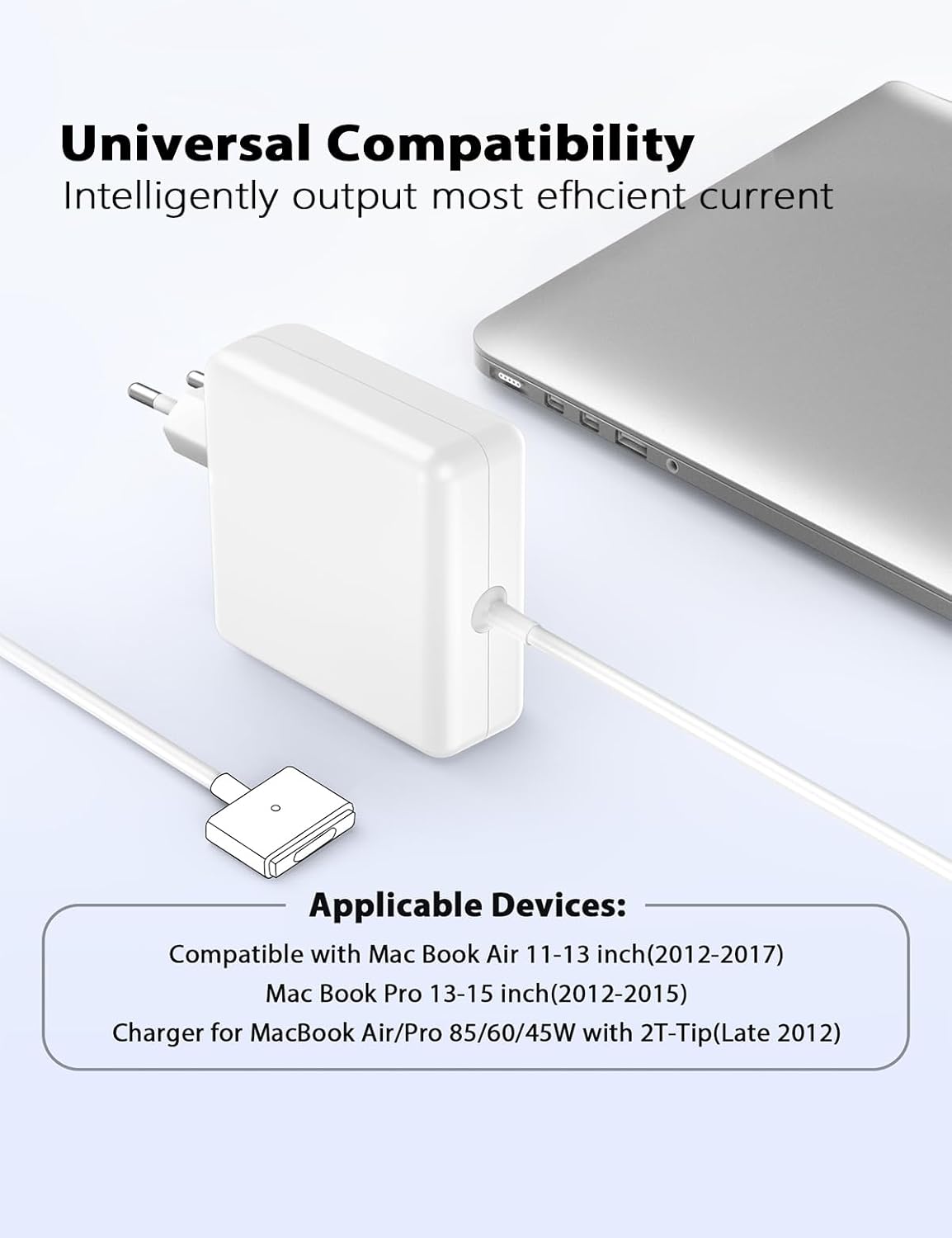 Thumbnail 5 de 85W Laptop Ladegerät mit T-Tip magnetischem Adapter – kompatibel mit MacBook Air/Pro 13/15/17 (Mitte 2012–2017) und Modellen A1398/A1425/A1465/A1466