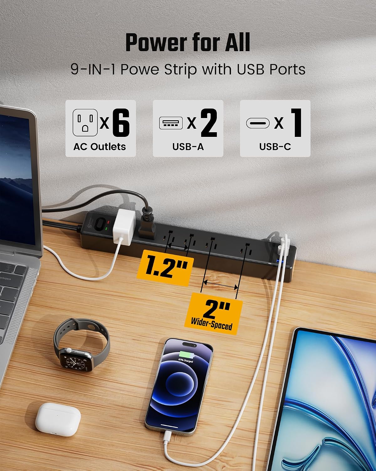 Detalle de SUPERDANNY Power Strip, 10 ft Cord