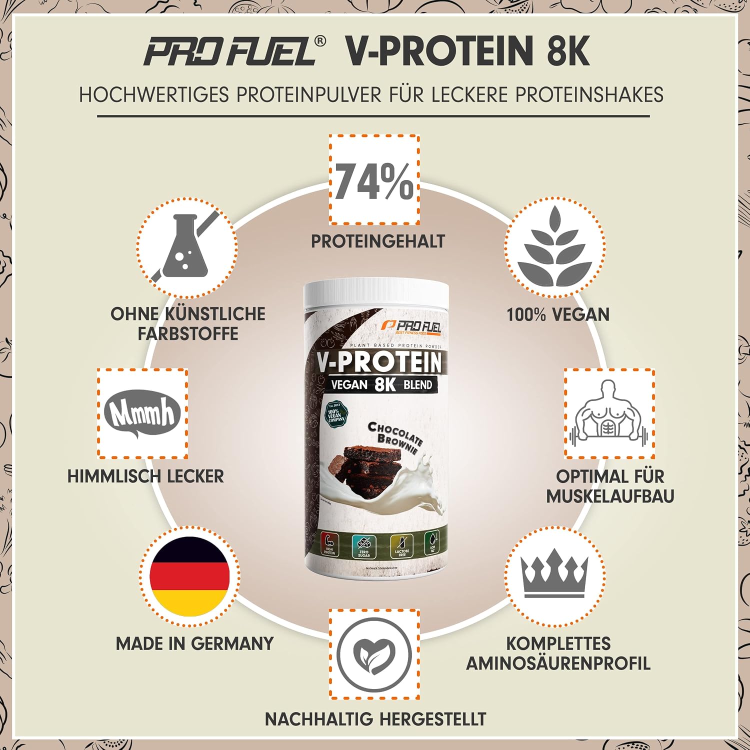Detalle 2 de V-Protein 8K Blend SCHOKOLADE 74% Eiweiß