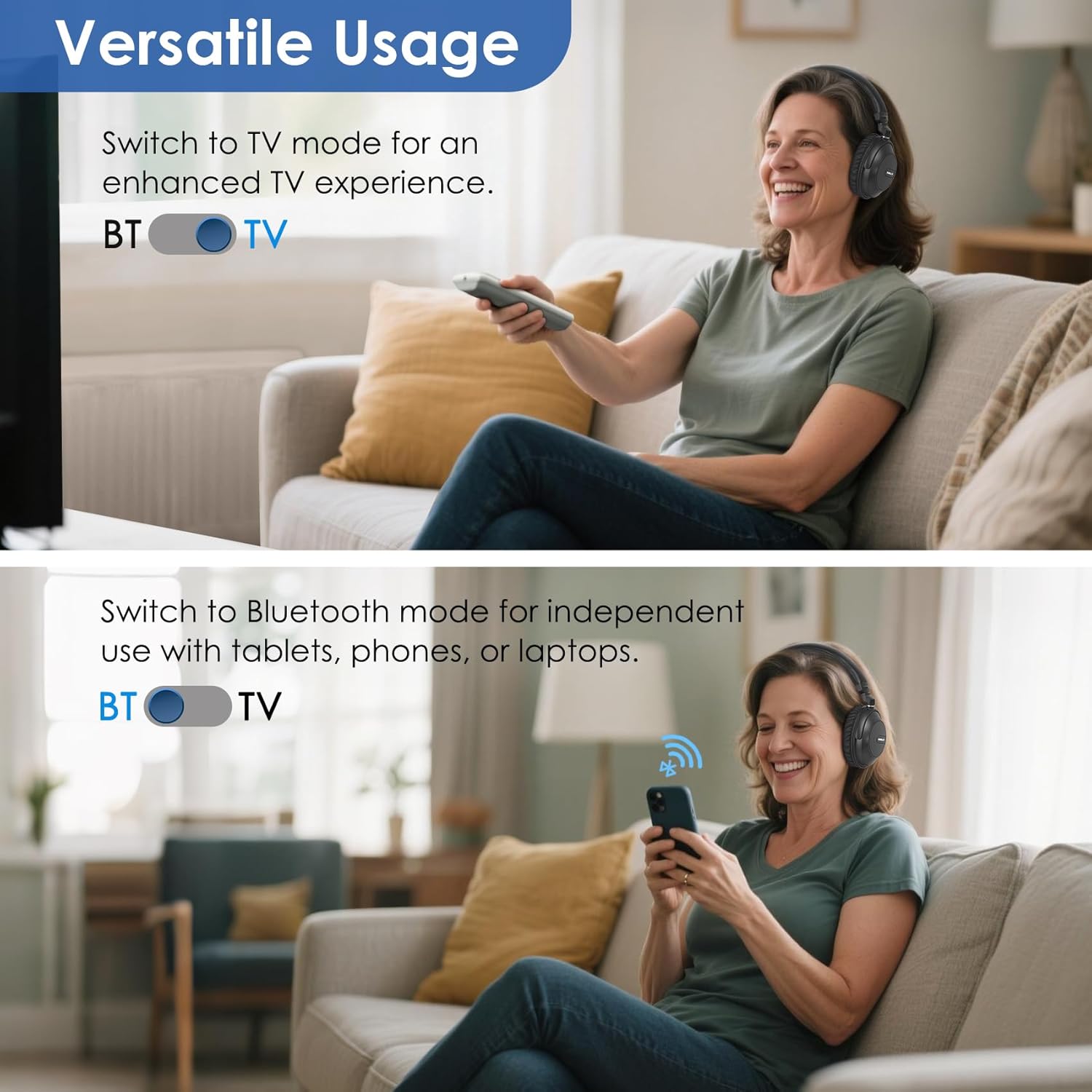 Thumbnail 4 de SIMOLIO 737D Plus kabellose TV-Kopfhörer mit Dialog- & Kino-Modus, Bluetooth- und TV-Betrieb