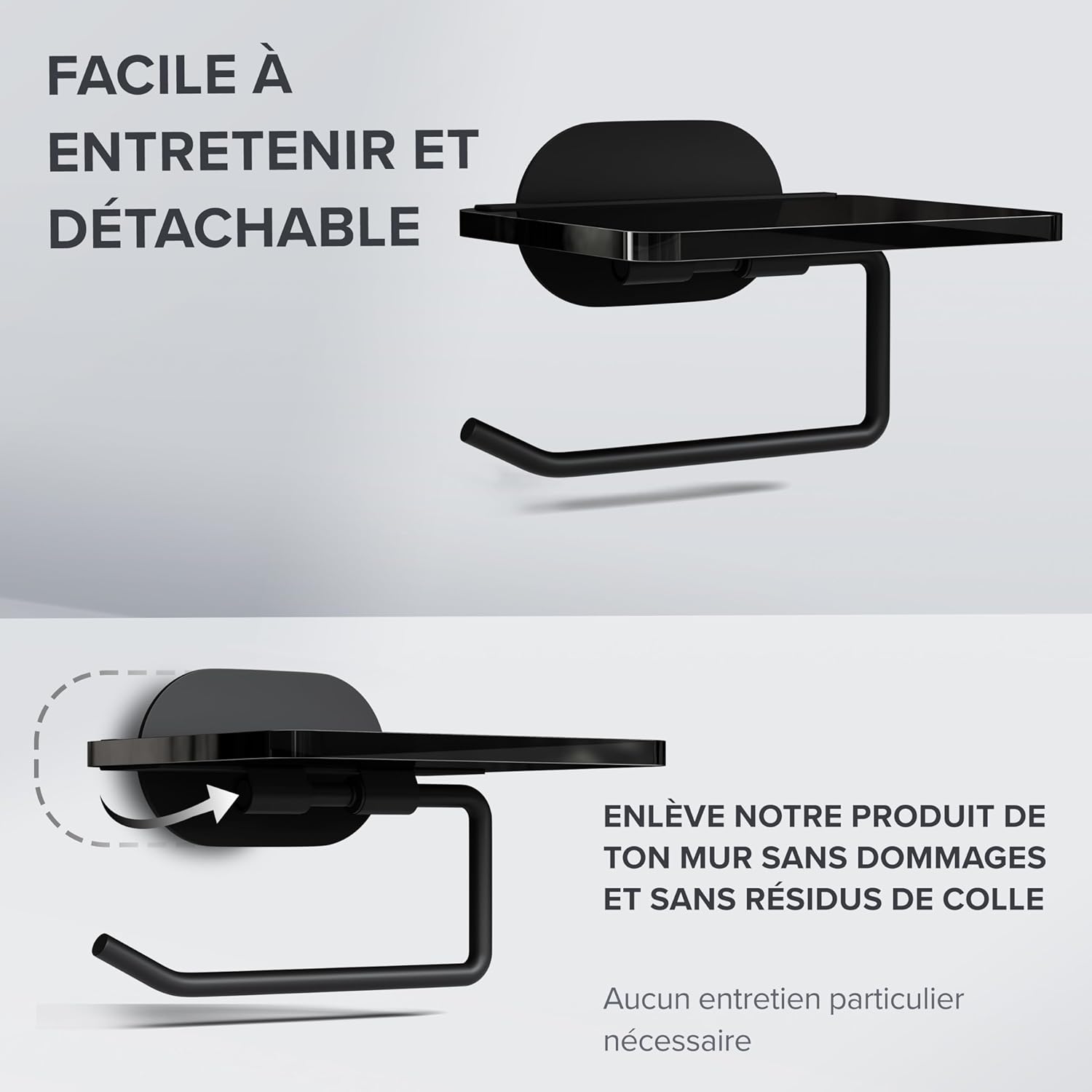 Thumbnail 3 de ovimar Distributeur de Papier Toilette Remoya avec Tablette en Verre Noir – Sans Percer