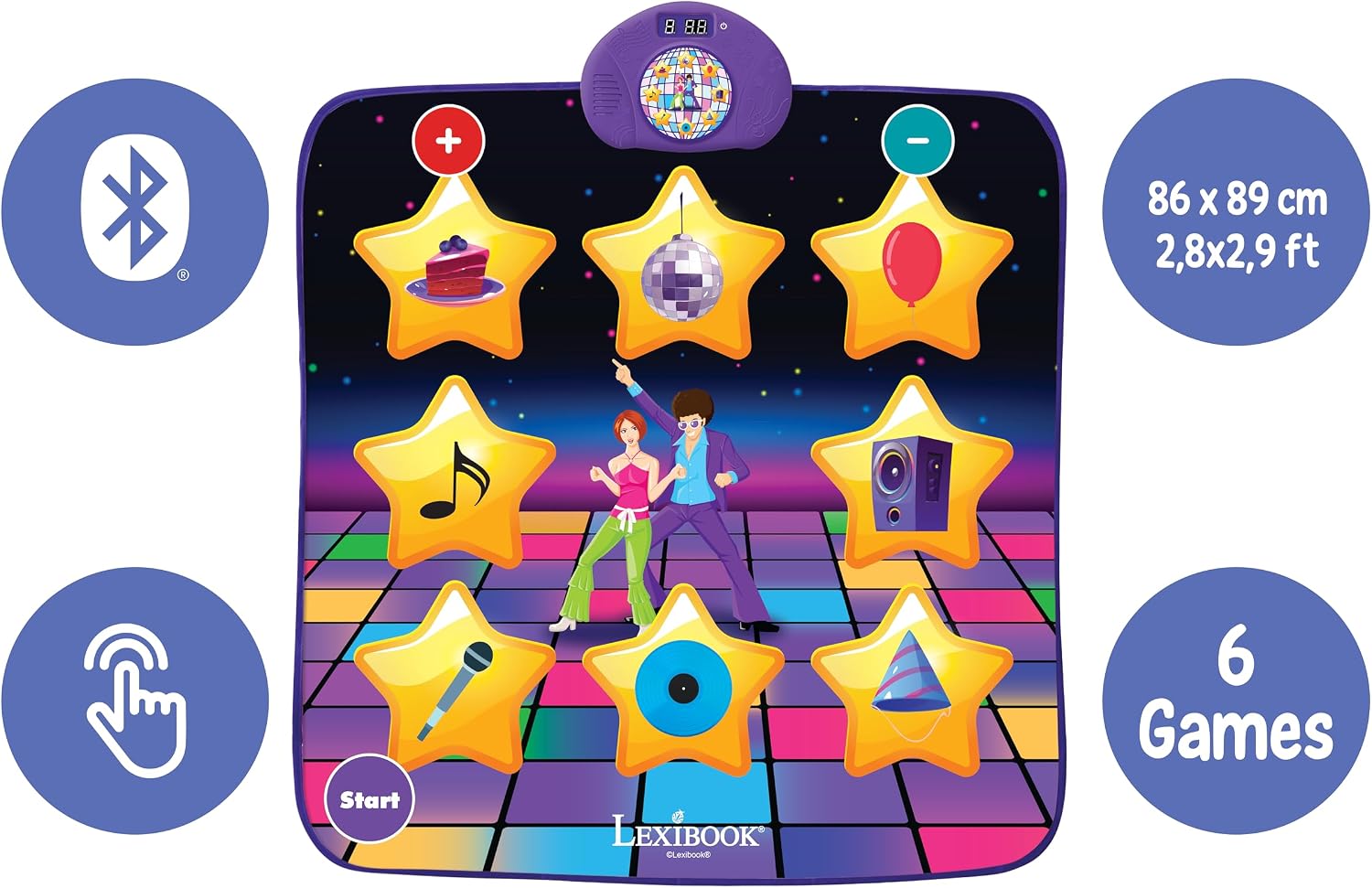Thumbnail 1 de Lexibook Tapis de Danse électronique DM10LXB – Touches lumineuses et enceinte intégrée (Violet/Jaune)
