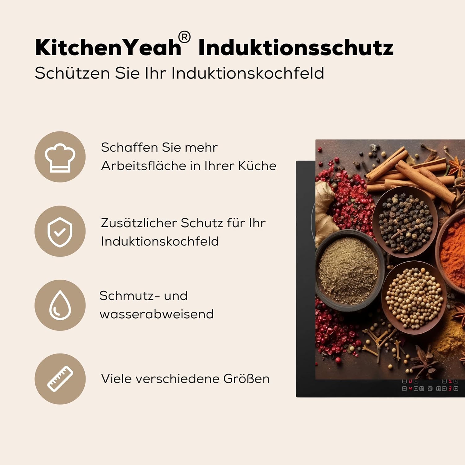 Thumbnail 5 de KitchenYeah Herdabdeckplatte 59 x 52 cm (einteilig) für Ceranfeld – Foto-Druck, als Schutz & Abdeckung