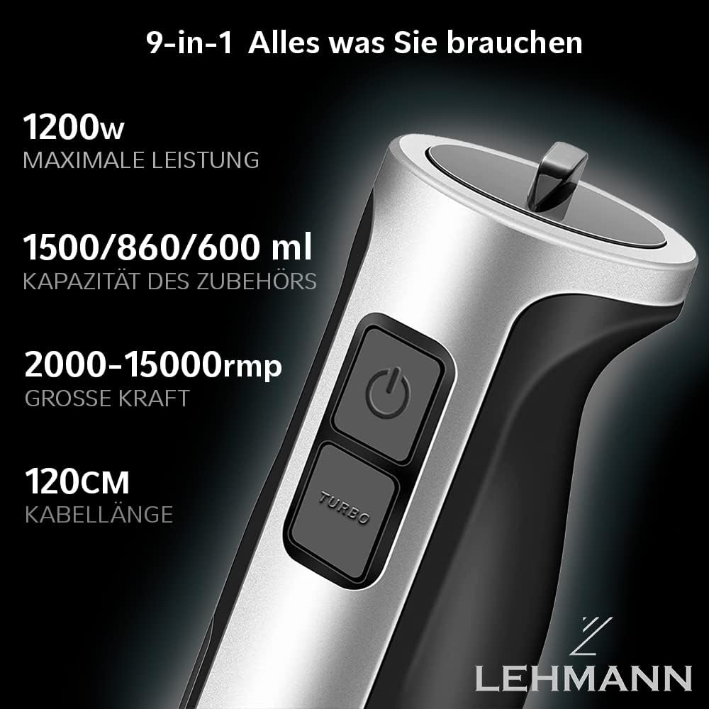 Thumbnail 3 de Lehmann Stabmixer Set Chopsui 1200 W – Vielseitiger Pürierstab mit Turbofunktion inkl. 9-teiligem Zubehör