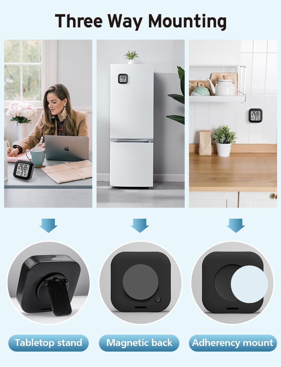 Thumbnail 2 de Houdian 2-teiliges Mini-Thermo-Hygrometer: Digitaler Temperatur- und Feuchtigkeitsmesser fürs Zuhause