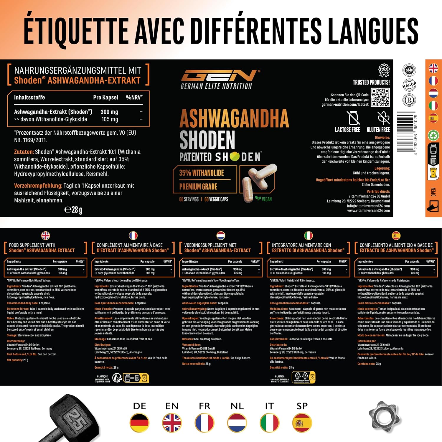 Detalle de Ashwagandha Shoden® 35% de glycosides de withanolides – Extrait breveté en gélules (60 gélules)