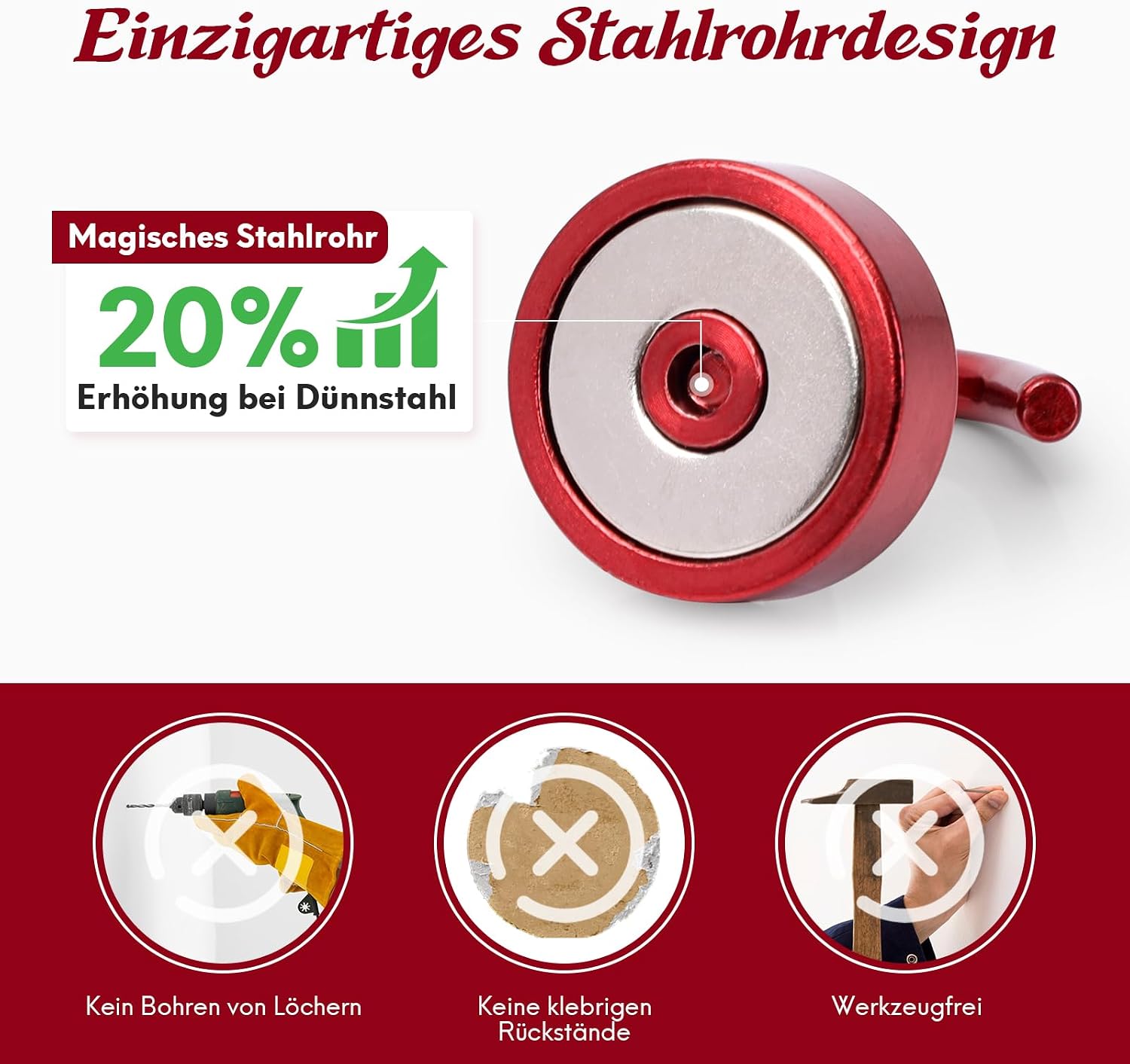 Thumbnail 1 de Neosmuk Magnethaken 18 kg – Extra starker Magnet-Haken für Spind, Heckzelt und Werkstatt, rot
