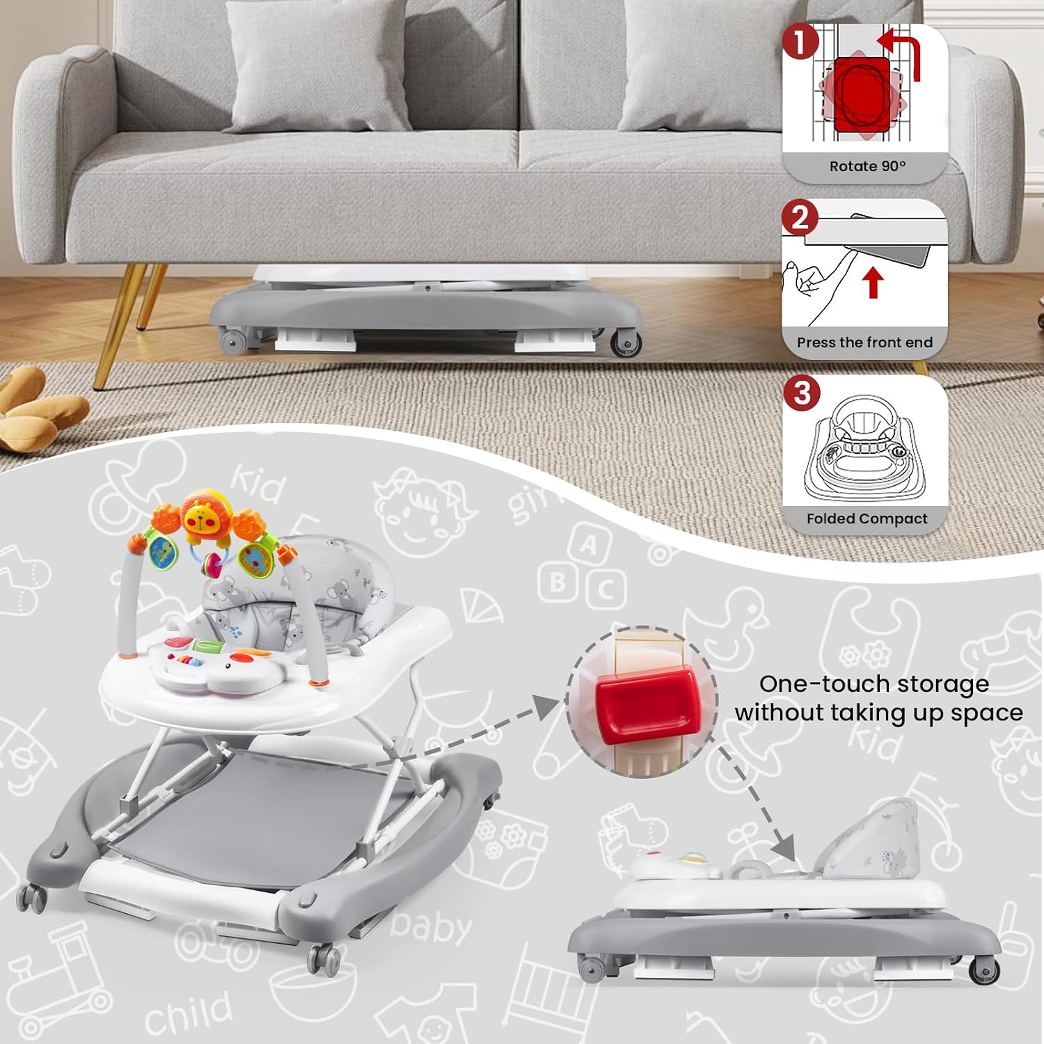 Thumbnail 6 de RefoereBabe 5-in-1 Baby Walker: Foldable, Adjustable, and Multi-Mode Activity Center