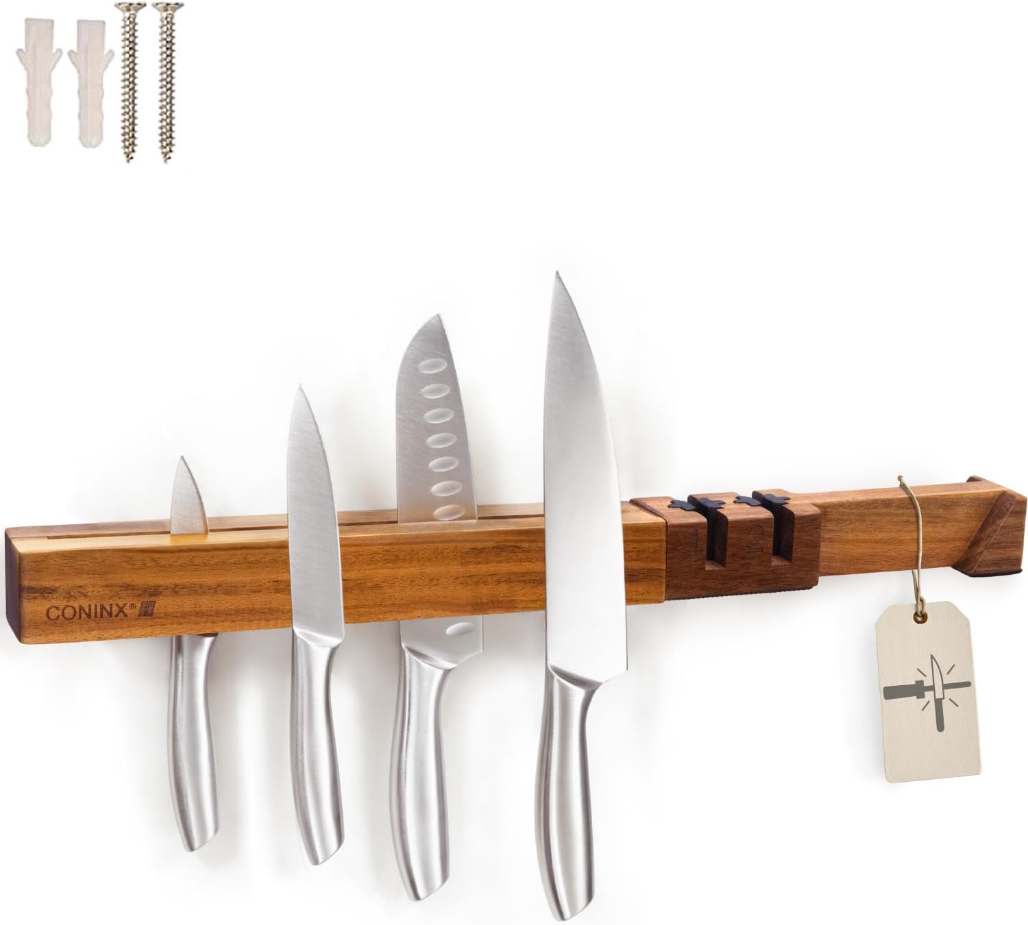 Detalle de Coninx Barres-Couteaux magnetisk knivlist 48 cm i akaciaträ med knivslip