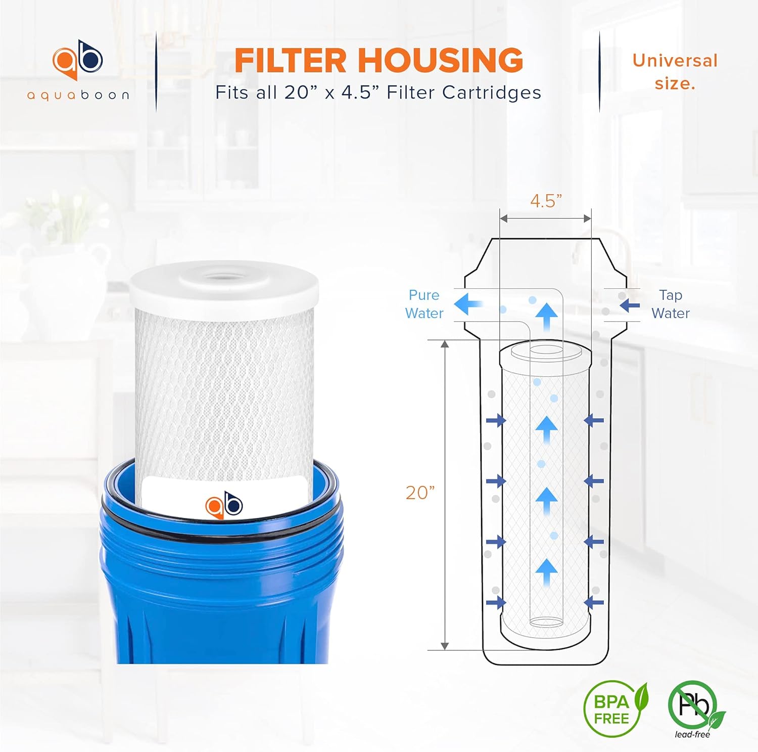 Detalle de Aquaboon 4.5 x 20 inch Carbon Filter Cartridge (5 Micron Coconut Shell CTO) – 2 Pack for Whole-House Water Filtration