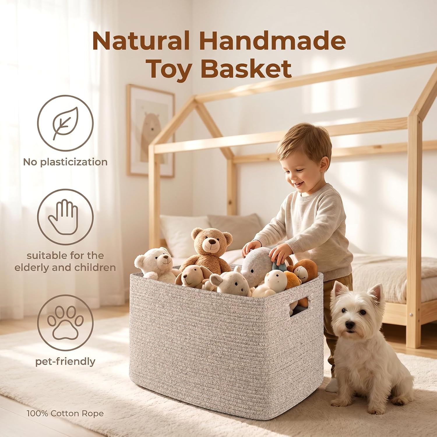 Thumbnail 4 de OIAHOMY 75L Large Woven Cotton Rope Storage Basket (22”x17”x12”) with Handle for Blankets, Toys & More