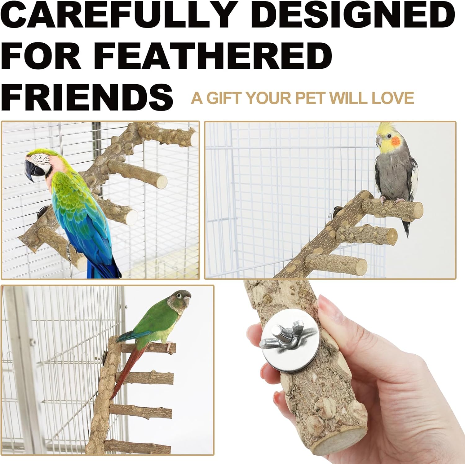 Detalle de QZDAFFIC 6PCS Parrot Perch Bird Perches for Cage – Natural Pepper Wood Platform