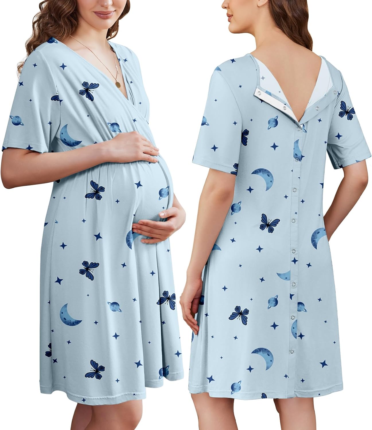 Detalle de Ekouaer Labor and Delivery Gown, V-Neck