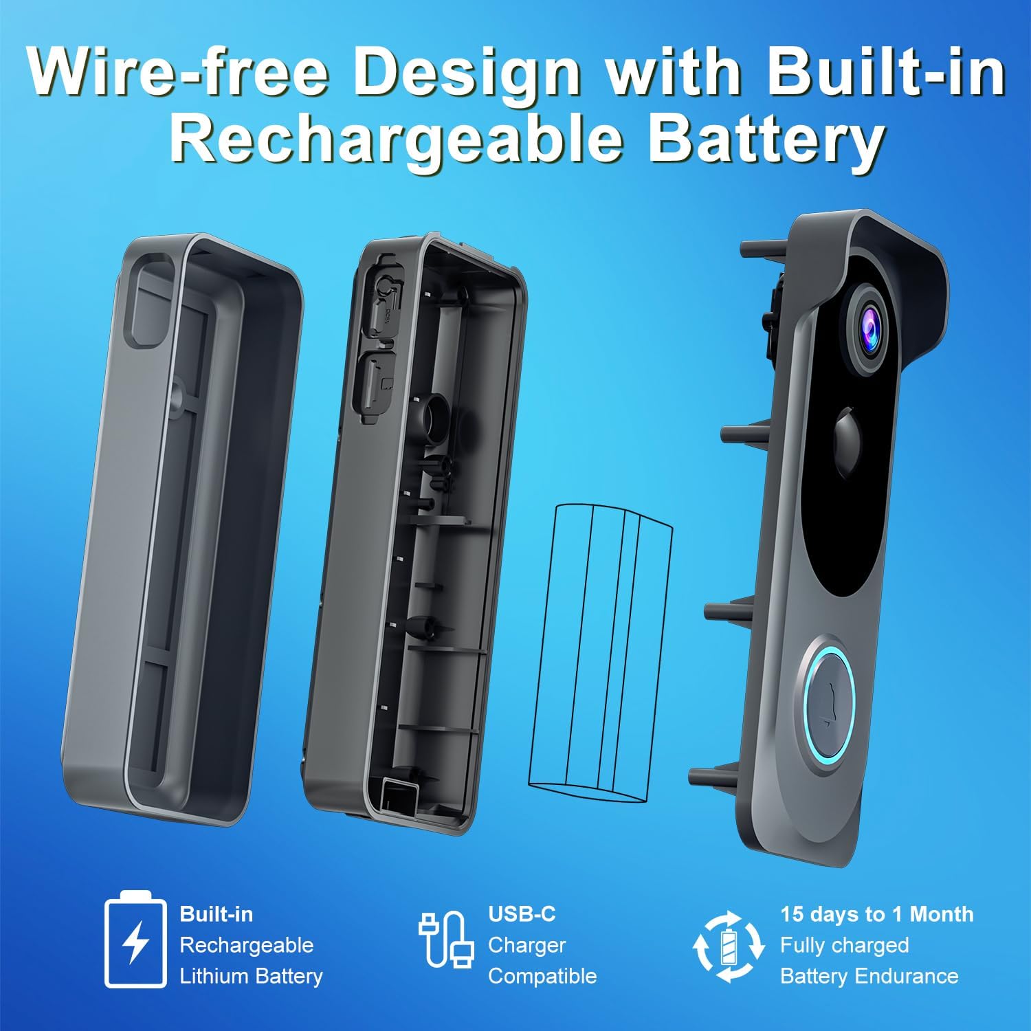 Thumbnail 6 de Video Doorbell Wireless Camera: 2K HD, Battery-Powered, IP66, with AI Motion & Alexa Compatibility