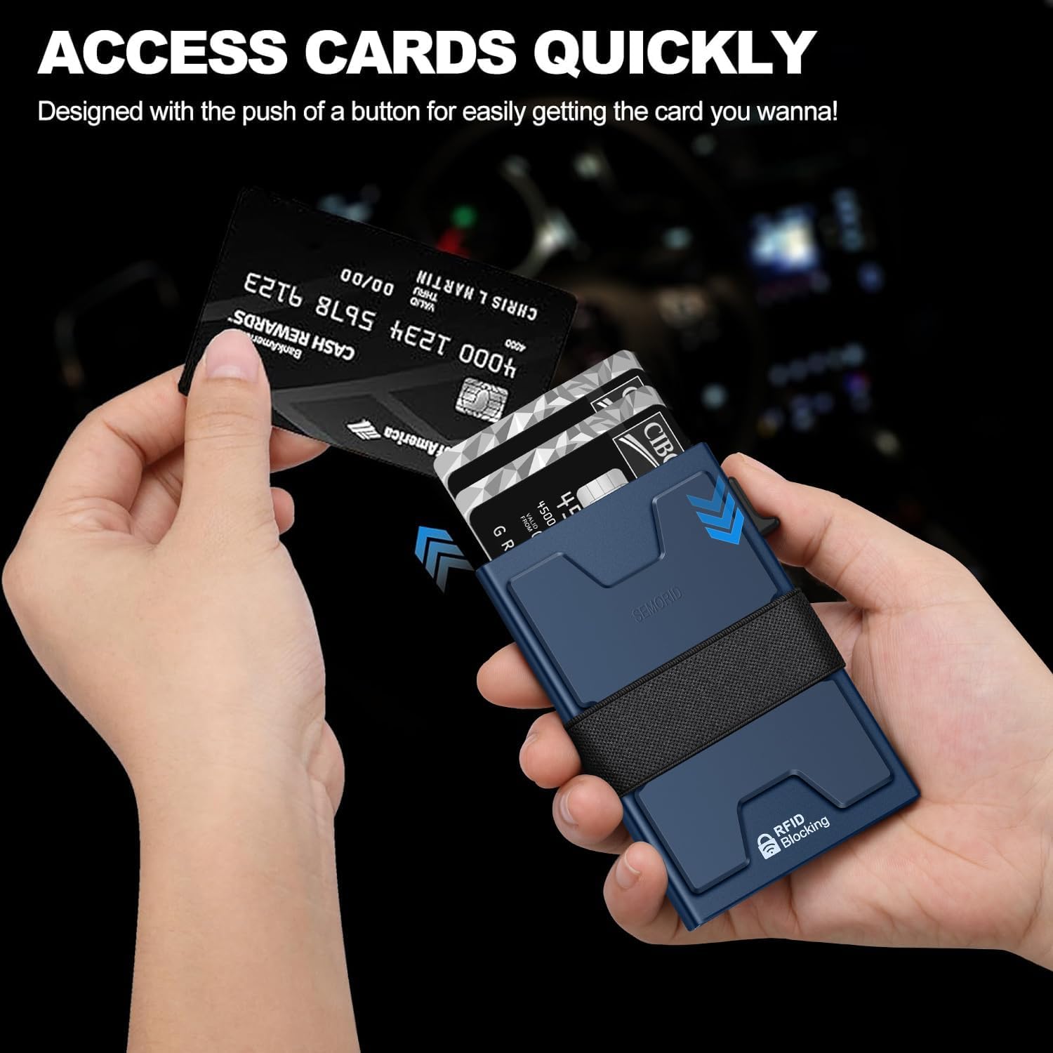 Detalle de SEMORID Mens Wallet Slim Pop-Up Credit Card Holder with RFID Blocking and Cash Band