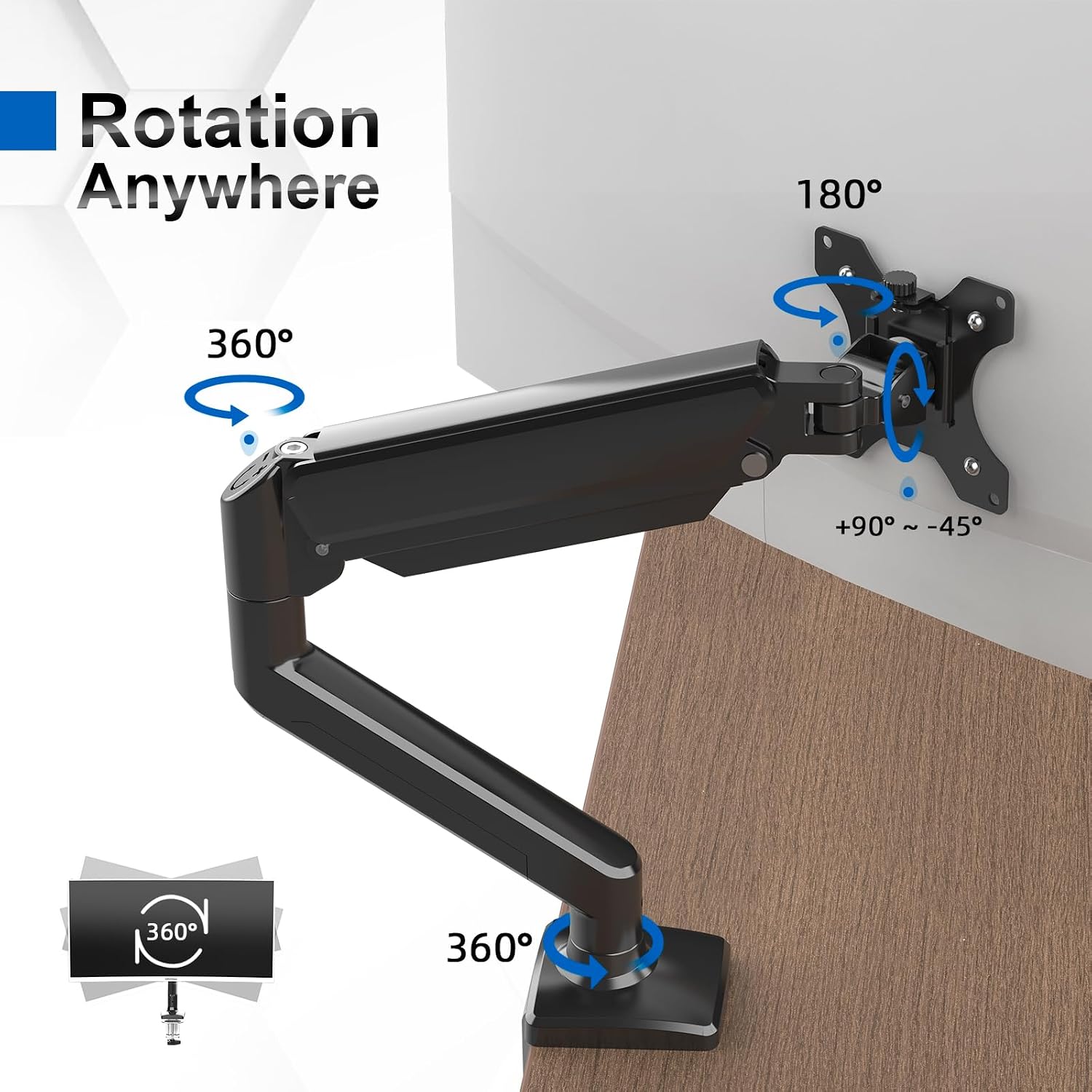 Detalle de GRIFEMA GB2003-1 Single Monitor Arm Desk Mount (13–32 in) with Gas Spring, VESA 75/100mm, Black