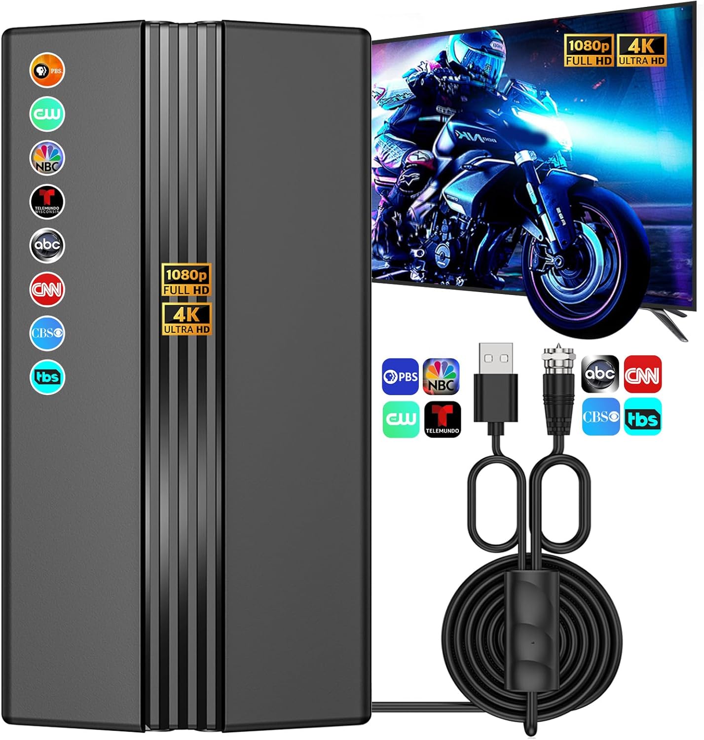 TV Antenna for Smart TV (2026) — 2200+ Mile Range, 360° Reception, Indoor/Outdoor Use