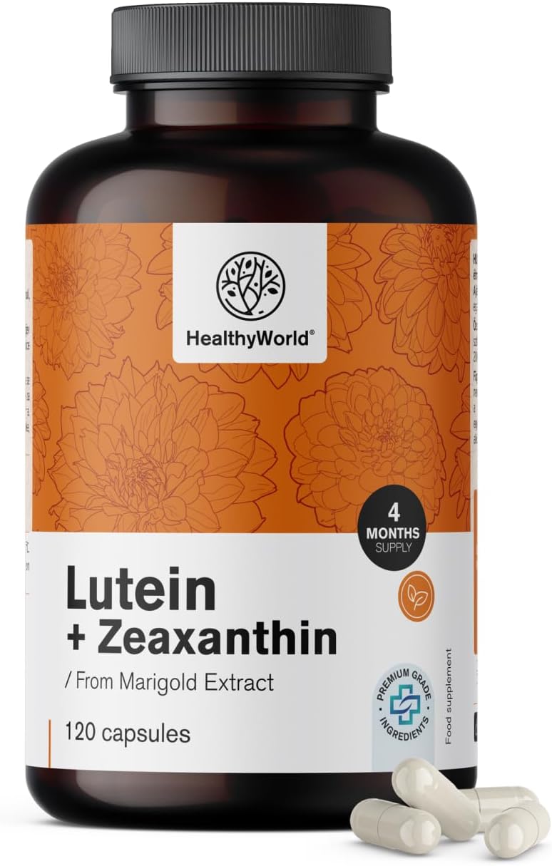 Detalle de HealthyWorld Luteïne + Zeaxanthine supplement, 32 mg + 2 mg, 120 capsules