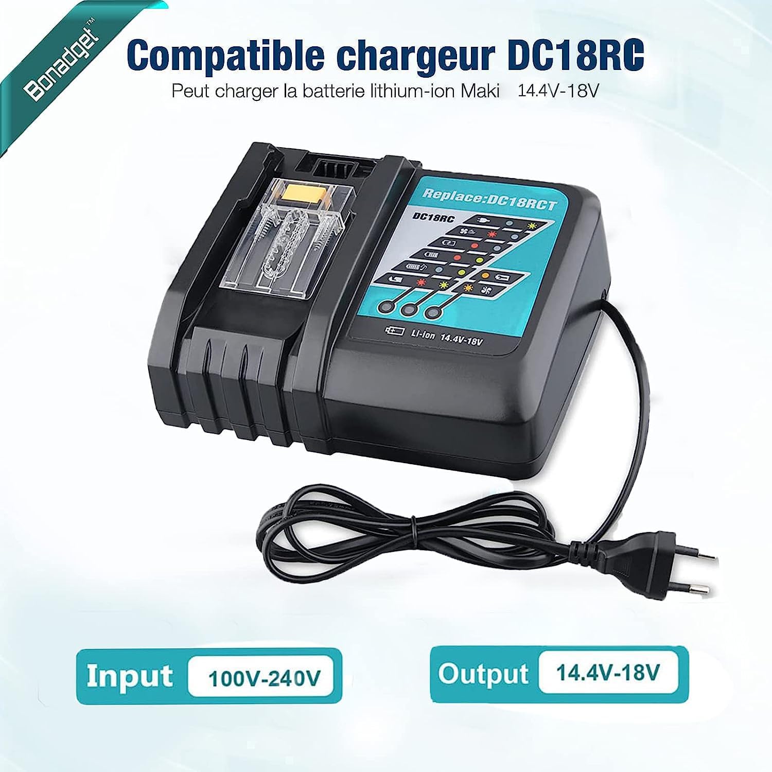 Thumbnail 2 de Bonadget 2×18V 5,0Ah Ersatzakku + 4A DC18RC Ladegerät für Makita 14,4–18V