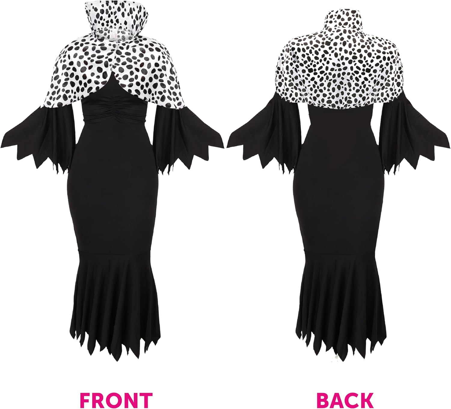 Thumbnail 4 de I LOVE FANCY DRESS Ladies Evil Dog Lady Fancy Dress Costume – Long Black Dress with Dalmatian Print Cape