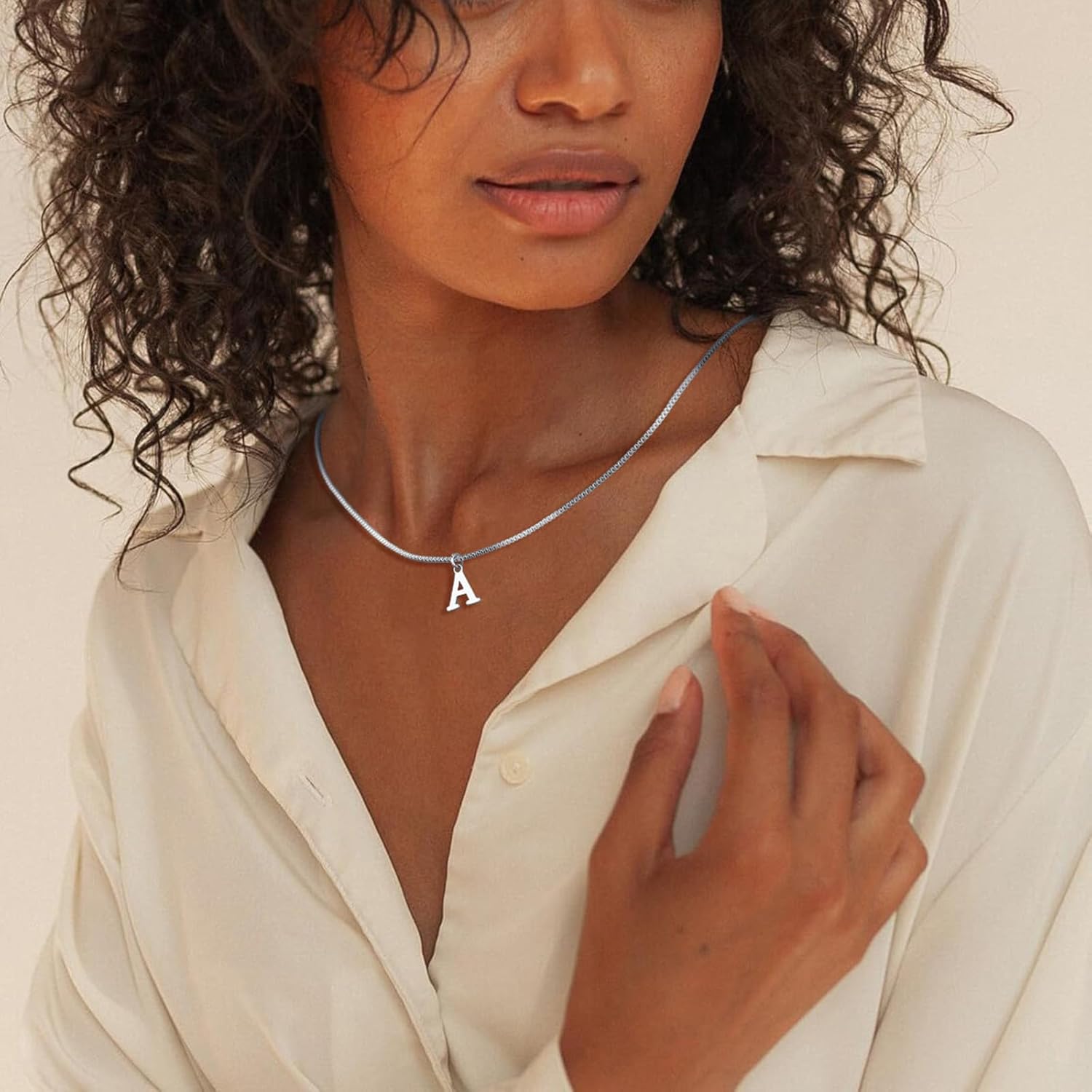 Thumbnail 2 de Esmoly collana donna iniziale in oro 14K choker con lettera A-Z, 16"+2" regolabile