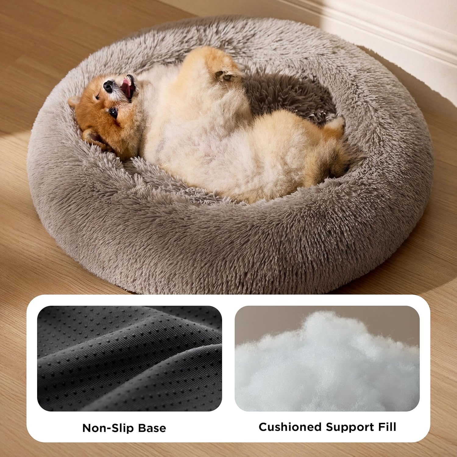 Detalle de BEDSURE Hundebett waschbar Flauschiges Katzenbett Ø 60 cm – rundes Kuschelbett für Katzen und kleine Hunde