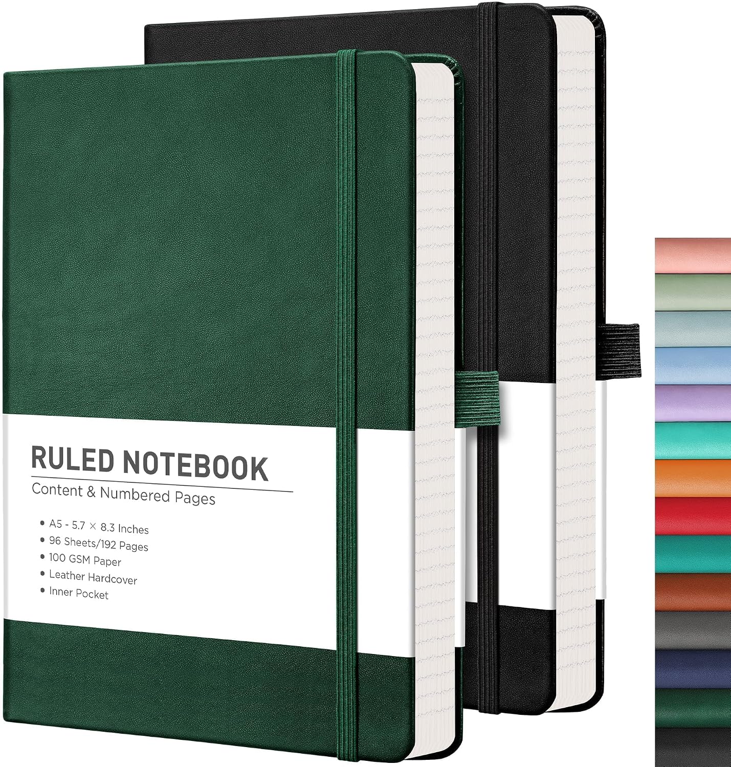 Detalle de Rettacy A5 Notebook 2-Pack: Lined Journal with Leather Hardcover, 188 Pages Each