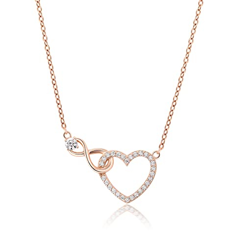 Detalle de Meissa Collar Plata Mujer Infinito Corazón – Gargantilla 925 con Circonita en Plata, Oro y Oro Rosa